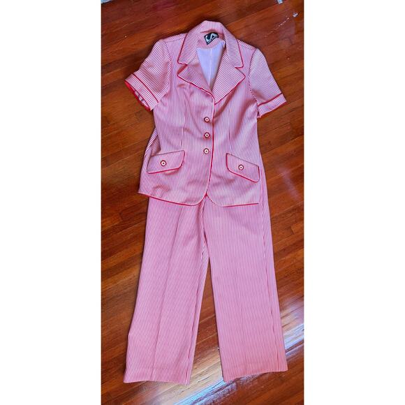Vintage 70’s Jack Winter Red White Striped Outfit Blouse Pant Set Large Holiday - Picture 5 of 8